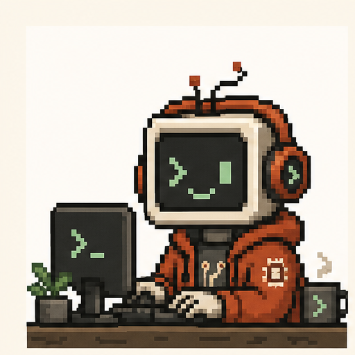 Free Guy — pixel-art character at a terminal wearing headphones